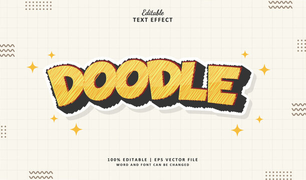 Doodle Text Effect Style 3d. editable text effect style scribble & sketch sticker