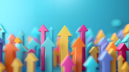 3D illustration of a blue background with colorful arrows pointing upwards, symbolizing growth and progress.
