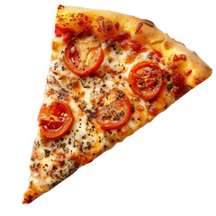 A slice of pizza with tomatoes and cheese. isolated on a transparent background