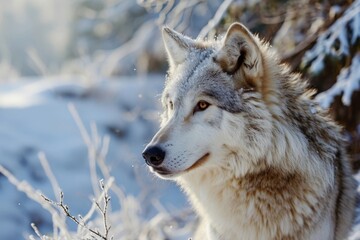 Fototapeta premium Wolf, Portrait of a Wolf in a Forest, Ai generated