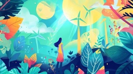 Create illustrations that highlight various strategies for reducing carbon emissions in different sectors, such as energy, transportation, agriculture, and industry, offering practical solutions for i