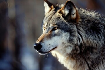 Fototapeta premium Wolf, Portrait of a Wolf in a Forest, Ai generated