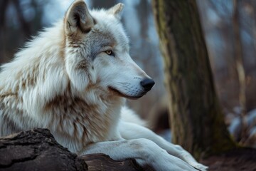 Obraz premium Wolf, Portrait of a Wolf in a Forest, Ai generated