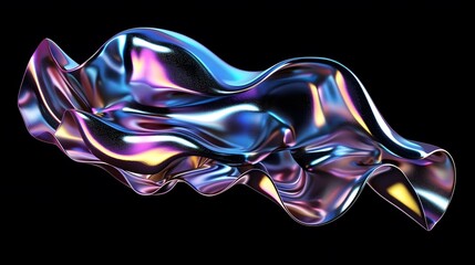 Naklejka premium Bold holographic liquid metal shape black background