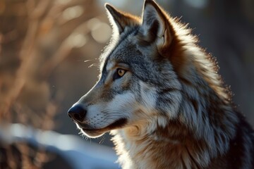 Fototapeta premium Wolf, Portrait of a Wolf in a Forest, Ai generated