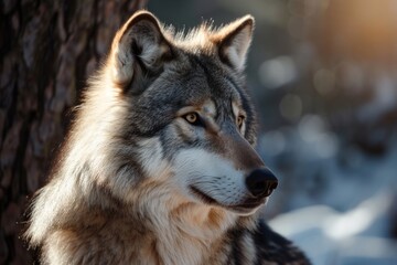 Naklejka na ściany i meble Wolf, Portrait of a Wolf in a Forest, Ai generated
