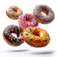 Flying Donuts Selection on White Background