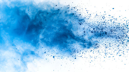 On a white background, an abstract explosion of blue dust