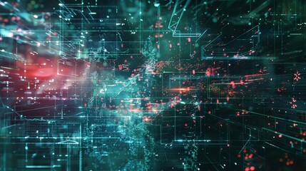 Design conceptual artwork that metaphorically represents network vulnerabilities as looming threats in a digital landscape, conveying the importance of proactive security measures and vigilance