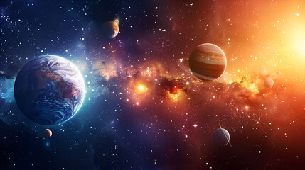 Planets in abstract with a background of space