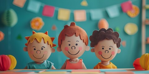 Children Expressing Positive Emotions and Feelings in Cheerful Cartoon for Educational Purpose