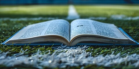 Open Book on Grassy Field Symbolizing Educational Resources and Athletic History