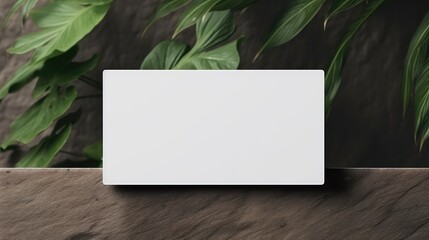 A white card with a green leaf on it