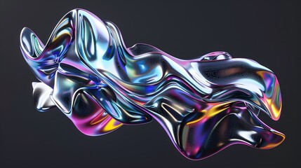 Bold holographic liquid metal shape black background