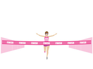 女性ランナー 正面 ゴールの瞬間