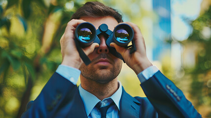 An entrepreneur using binoculars - Powered by Adobe