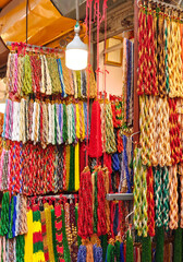 Handmade strands of colorful beads at an outdoor market in Kathmandu, Nepal
