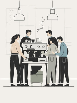 people around coffee machine in cafe clip art preview