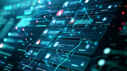  digital interface is displayed with multiple buttons and interfaces representing the complexity of AI technology in data management