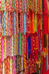 Handmade strands of colorful beads at an outdoor market in Kathmandu, Nepal
