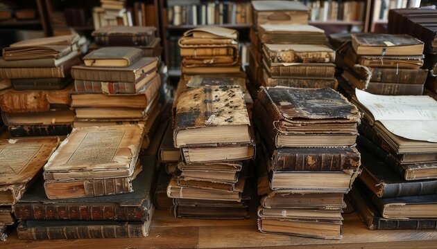 Represent a library archive containing a vast collection of vintage books and manuscripts, each one a treasure trove of historical knowledge