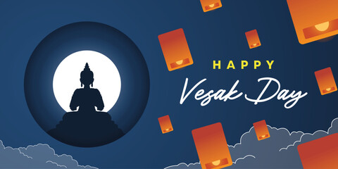 Happy Vesak Day. Great for cards, banners, posters, social media and more.  Blue background. 