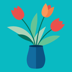Tulip flower on the vase vector art silhouette