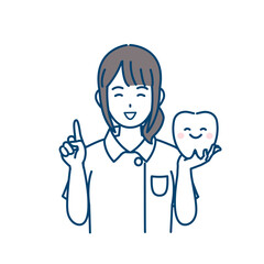 歯について説明する歯医者、歯科衛生士の女性のイラスト