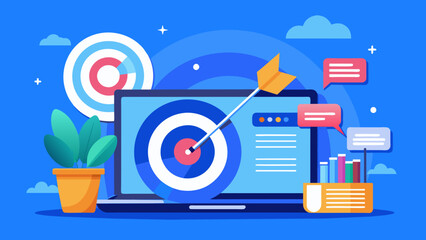 Aiming for Success: Digital Targeting on Laptop Screen. Perfect for: Digital marketing presentations, strategic planning seminars, website optimization workshops, Marketing blogs, social media.