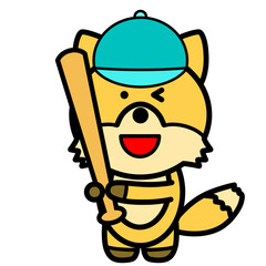 野球バットを持つキツネ　全身　イラスト