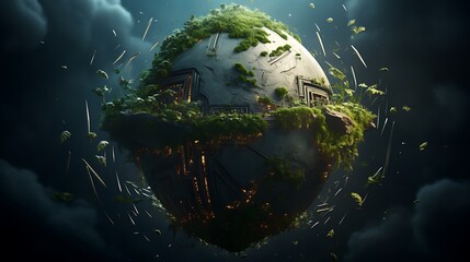 A digital painting of Earth with a shield protecting it from deforestation for Earth Day.