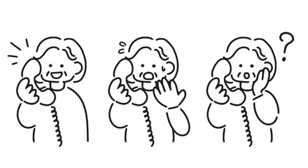 電話をするシニア女性のイラストセット