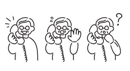 電話をするシニア男性のイラストセット