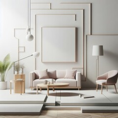 A living room with a template mockup poster empty white and with a couch and a coffee table standardscalex image harmony.