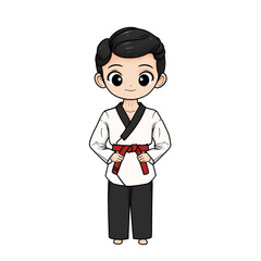 illustration of taekwondo poomsae boy with red stripes belt and transparent background