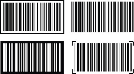 Set of Barcode Icons. Vectors illustration buy market mark symbols for website designs and mobile apps. Almost black barcode for scanning to check product prices Isolated on transparent background.