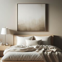 Bedroom interior with a painting above it realistic has illustrative meaning card design.