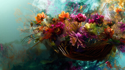 Surreal Underwater Floral Display in Vivid Colors