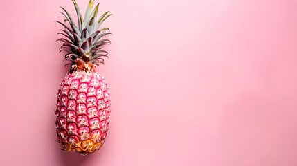 Top view of pineapple on pastel background, banner style, copy space, isolated