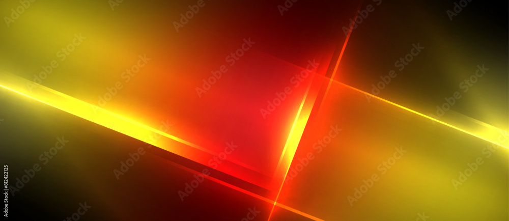 Poster electric blue and amber lights cast a striking glow against the black sky, creating a vivid contrast