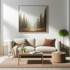 living room with a template mockup poster With Couch And Painting On The Wall image art photo harmony.