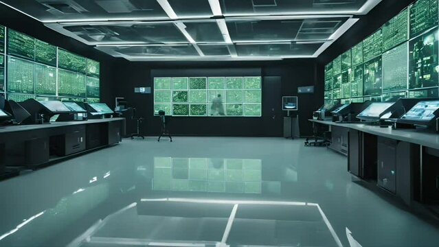 The futuristic doctor's lab room is filled with virtual screens, medicine reimagined.