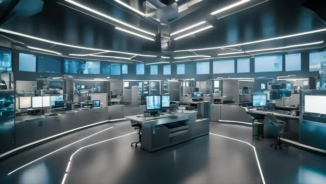 The futuristic doctor's lab room is filled with virtual screens, medicine reimagined.