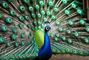 Obraz premium Nature's Masterpiece: Stunning Blue Peacock Displaying Colorful Plumage