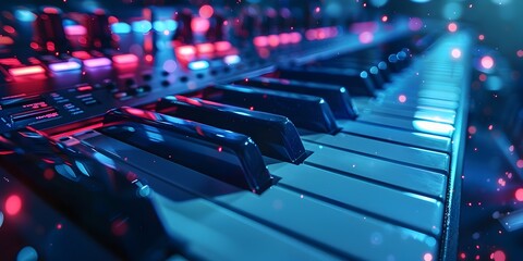 Obraz premium Collaborative Music Composition Software with Futuristic Piano Keyboard