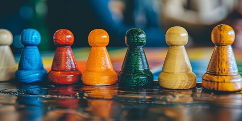Colorful Board Game Pawns Representing Diversity and Inclusion in Thoughtful Arrangement