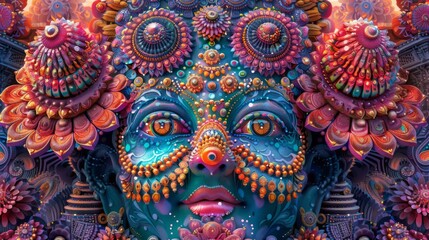 Fototapeta premium A kaleidoscope effect Rath Yatra, with mirrored effects creating a visually stunning pattern from the traditional procession