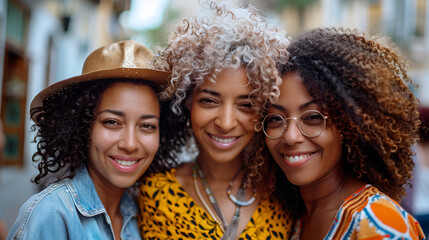 Women from different generations with gorgeous curly afro hair
