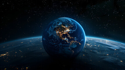 Fototapeta premium Earth at night under the shadows of space