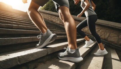 階段を上る女性と男性